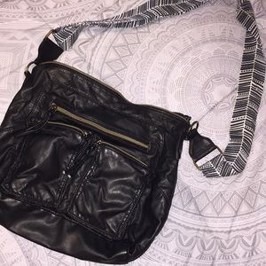 Black Faux Leather Messenger Bag